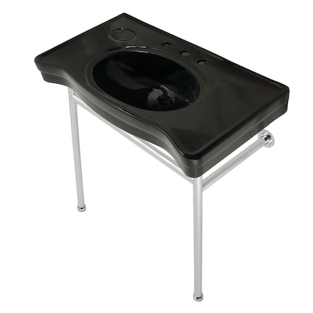 Fauceture 36" Ceramic Console Sink with Stainless Steel Legs, Black/Polished Chrome VPB28140W81K